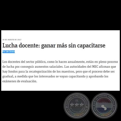 LUCHA DOCENTE: GANAR MÁS SIN CAPACITARSE - Por ILDE SILVERO - Domingo, 20 de Agosto de 2017